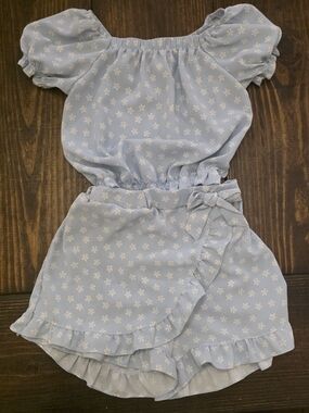 Girls Sky Blue Daisy Crop Top & Shorts Set 14